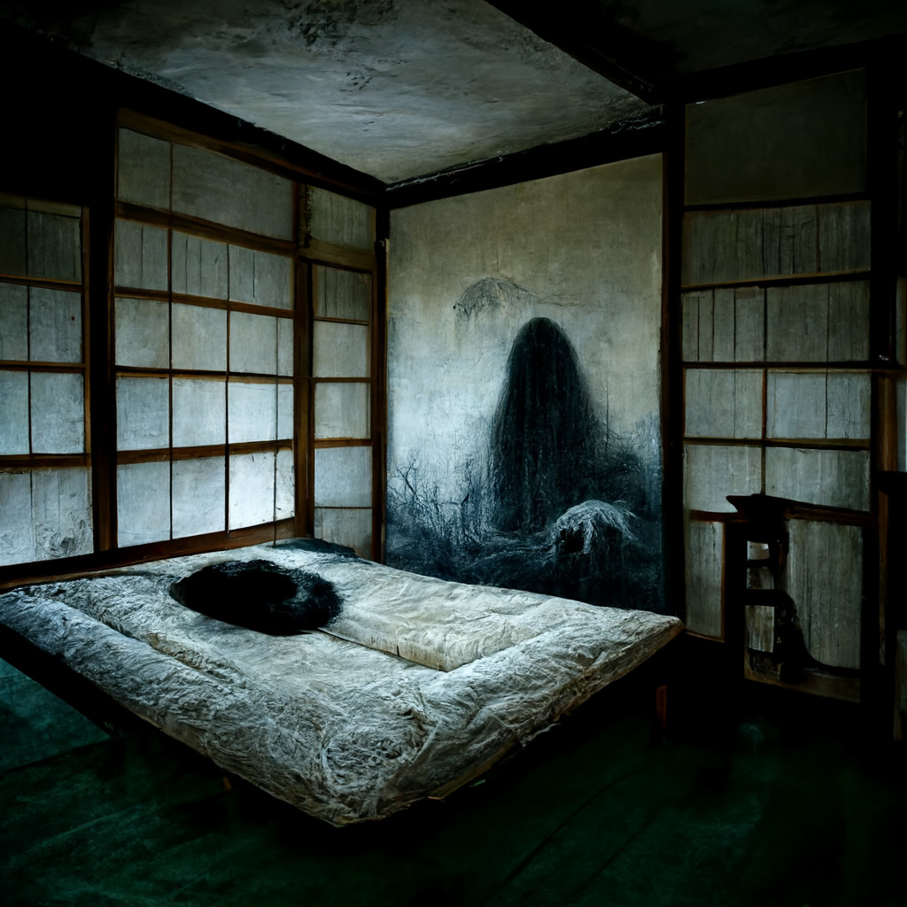 Japanese ghost in room wall ai