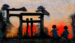 Japanese Children Playing Games at Sunset