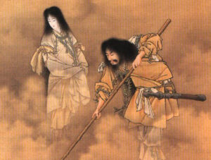 Izanagi and Izanami poking spear into chaos below